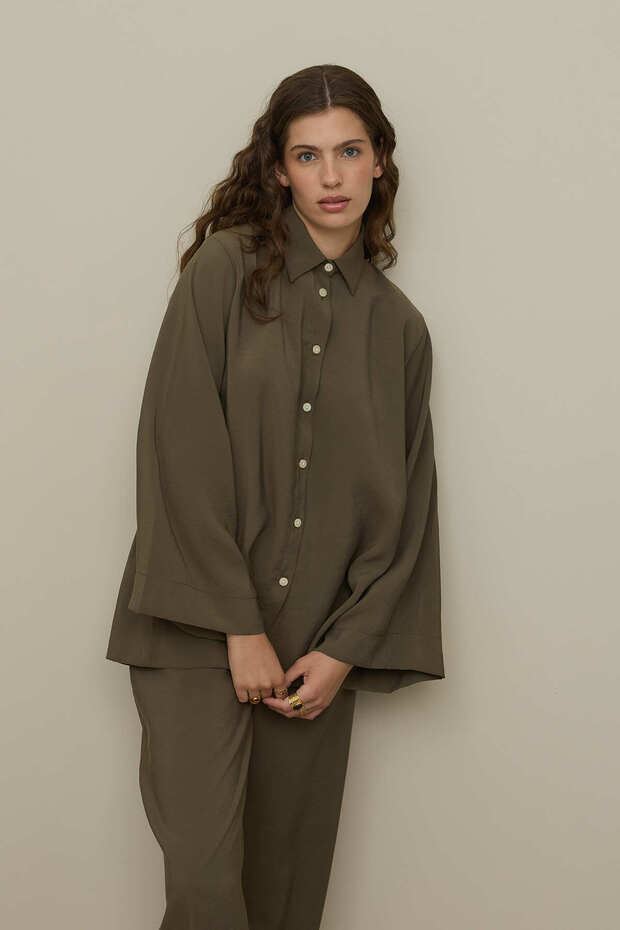 Basic Modal Gömlek Takım Haki - 5