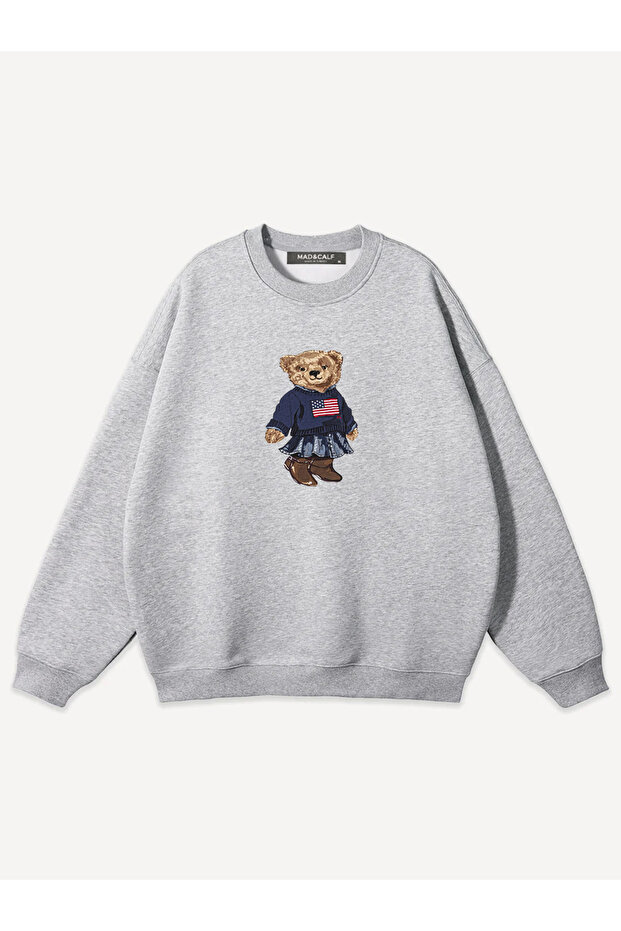 Unisex Teddy Girl Printed Crew Neck Oversize Sweatshirt
