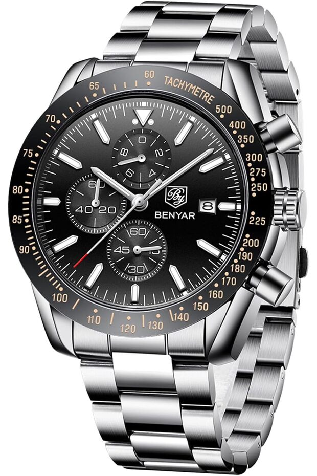 Mens Watch 100M Waterproof Chronograph Date Watch for Men Brown Leather Strap Quartz Movem top-notch