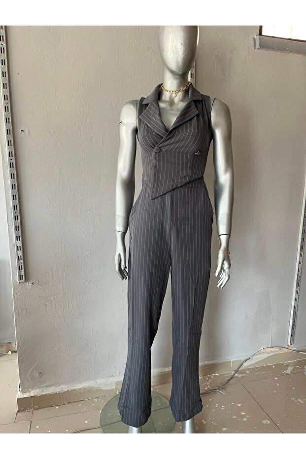Women's Vertical Striped Fabric Jumpsuit