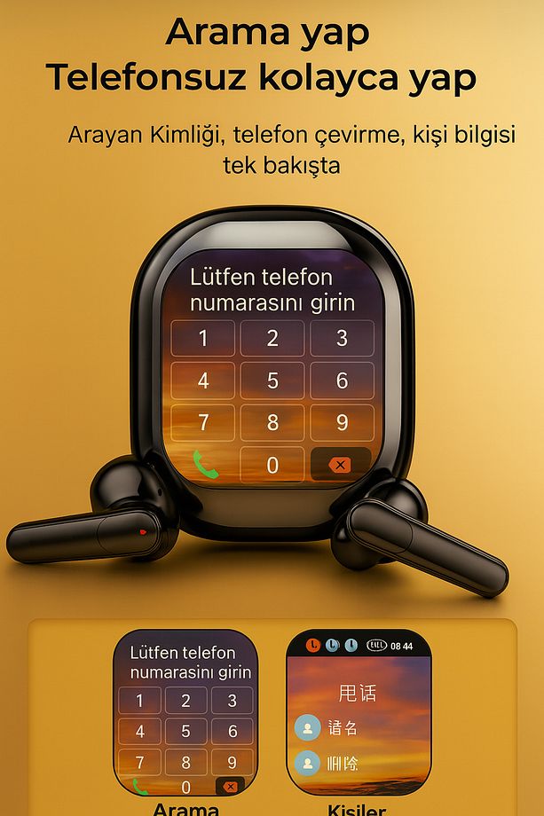 Kişiselleştirilebilir LED Ekran Renkli Dokunmatik Ekranlı Kablosuz Bluetooth Kulaklık Akıllı Kutulu - 3
