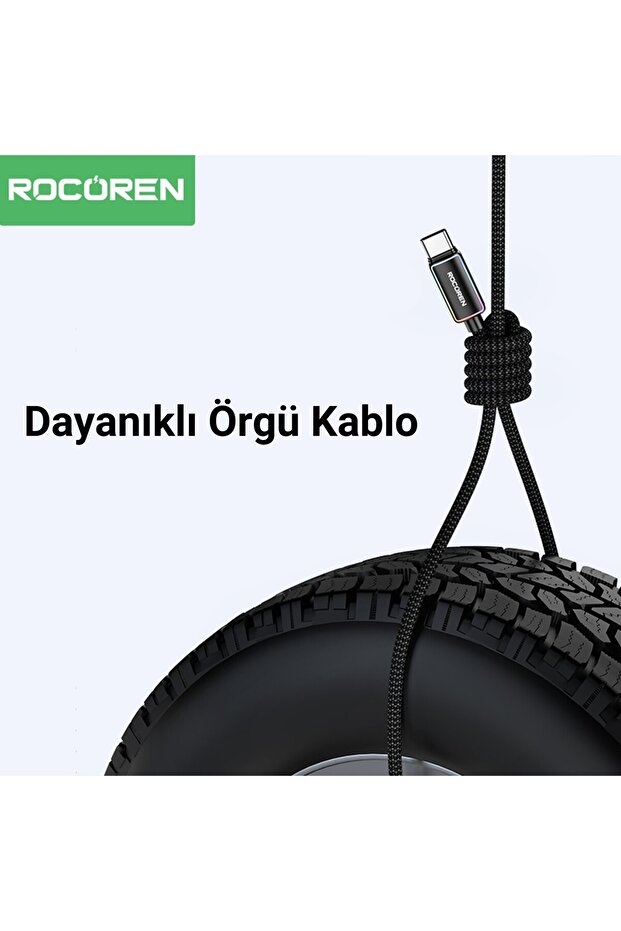 Type-C to USB-A RGB Aydınlatmalı 3A Hızlı Şarj ve Data Kablosu 2 Metre - 6