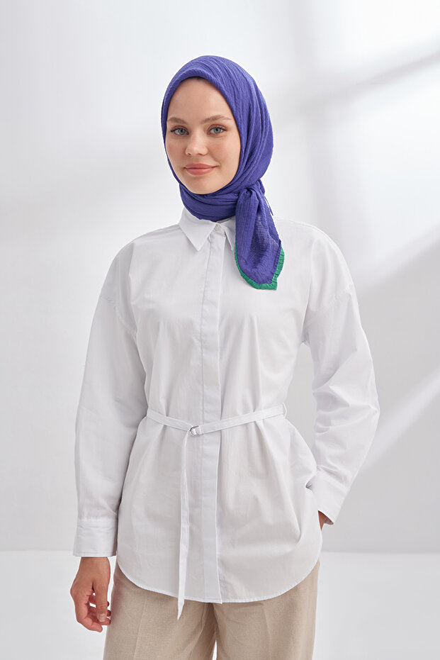 MÜSLİN BİYELİ EŞARP - MORCİVERT - 1