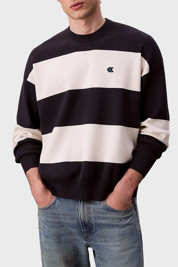 LS STRIPED SNOWY RELAXED CREWNK - 1
