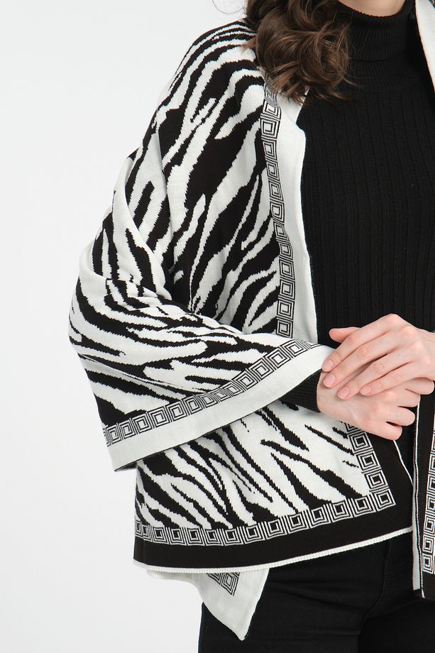 T-Crazy Knitwear Zebra Desen Çift Katlı ve Çift Yüzlü Triko Örme Omuz Şalı - 7