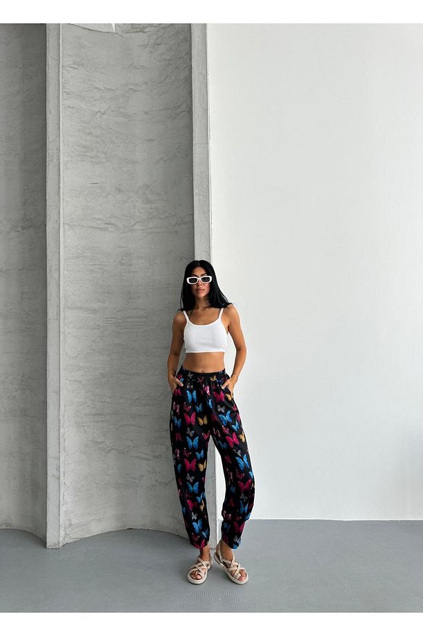 ŞALVAR MODEL YÜKSEK BEL BOL KALIP DESENLİ JOGGET EŞOFMAN PANTOLON - 6