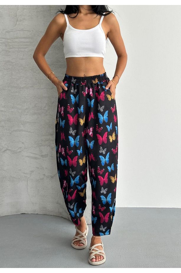 ŞALVAR MODEL YÜKSEK BEL BOL KALIP DESENLİ JOGGET EŞOFMAN PANTOLON - 1