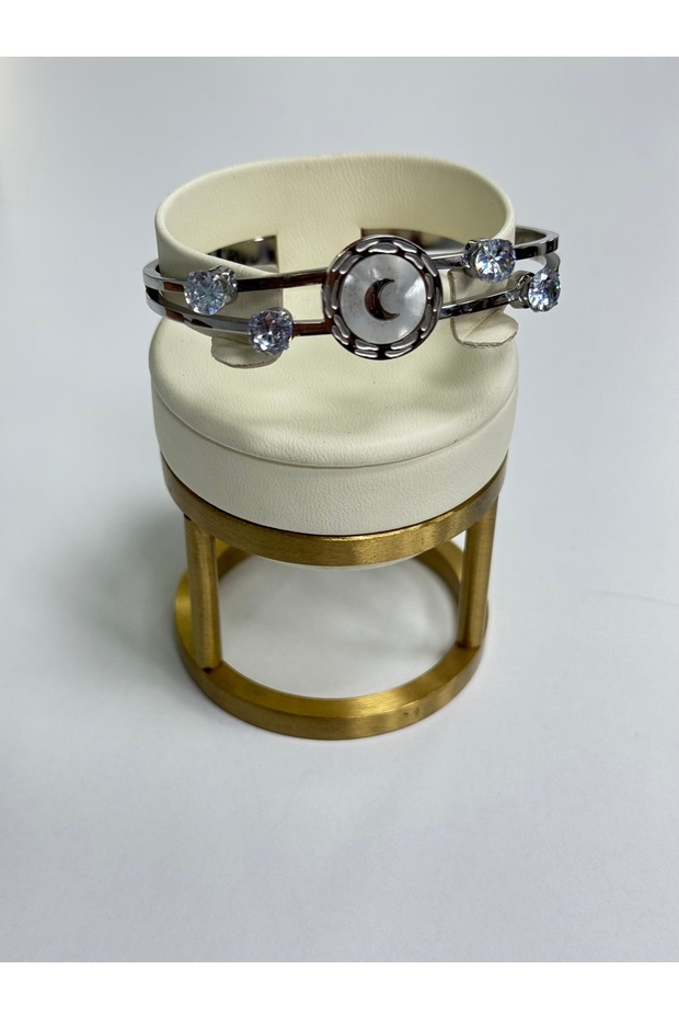 Stone Detailed Cross Design Steel Bracelet