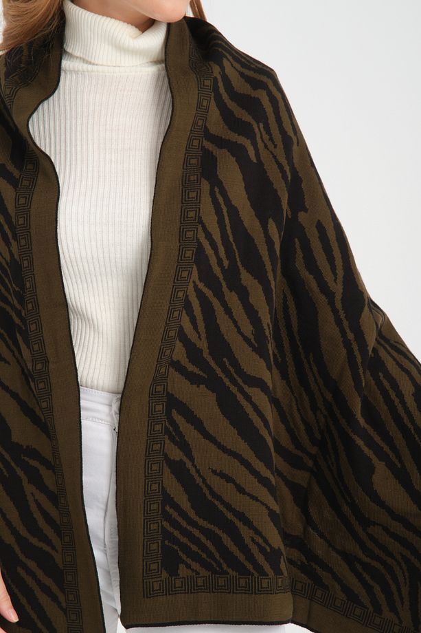 T-Crazy Knitwear Zebra Desen Çift Katlı ve Çift Yüzlü Triko Örme Omuz Şalı - 5
