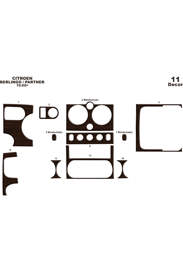 Citroen Berlingo Partner Console-Torpedo Trim 2002-2008 11 Pieces
