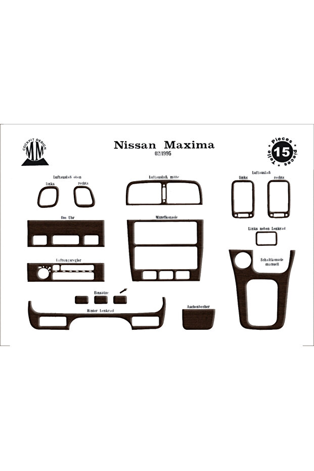 Nissan Maxima Console-Torpedo Trim 1995-2000 15 Pieces