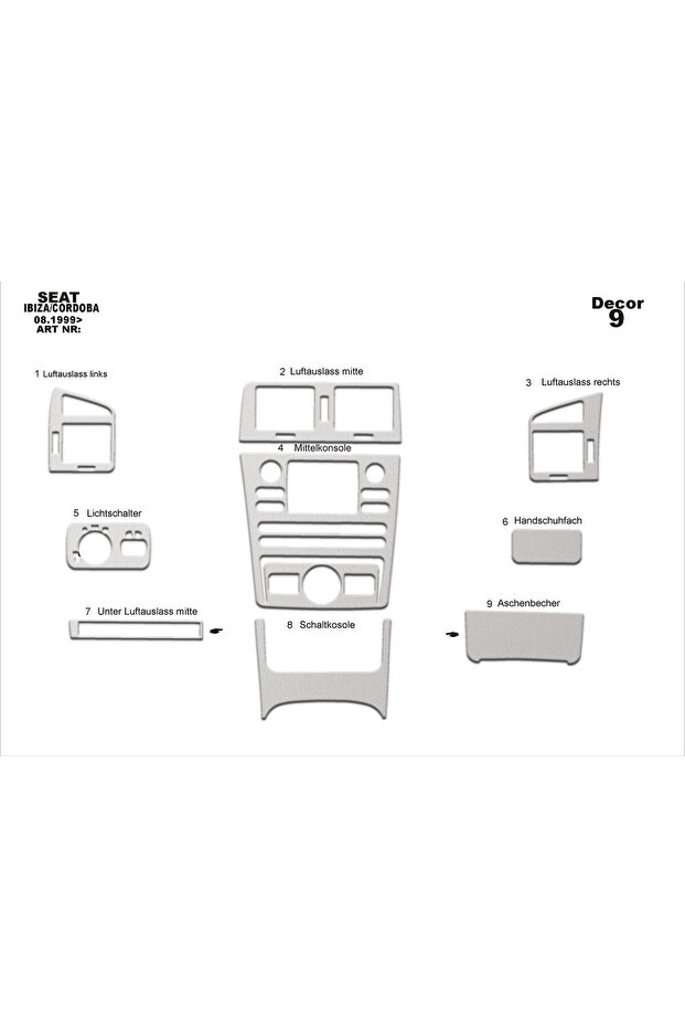 Seat Ibiza Console-Guirnal Cover 9 Pieces between 1999-2002