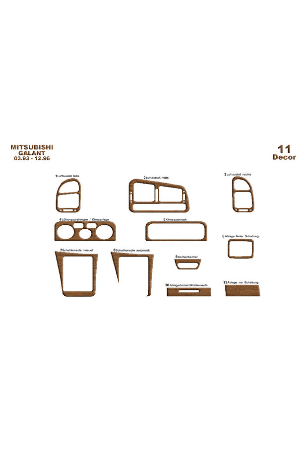 Mitsubishi Galant Console-Torpedo Trim 1993-1996 11 Pieces