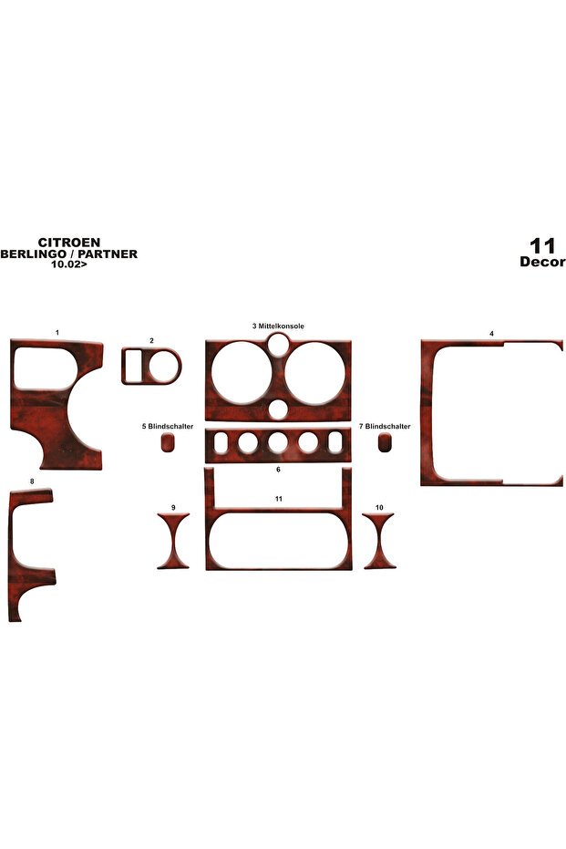 Citroen Berlingo Partner Console-Torpedo Trim 2002-2008 11 Pieces