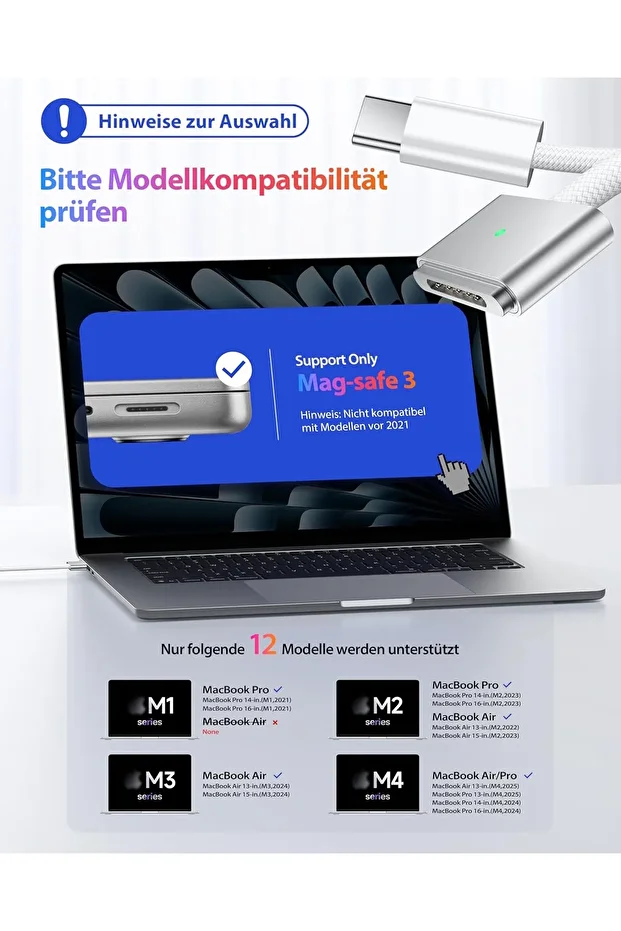 Type-c To Magsafe 3 Macbook Pro Macbook Air Uyumlu Hızlı Şarj Kablosu 140W 2Metre - 5