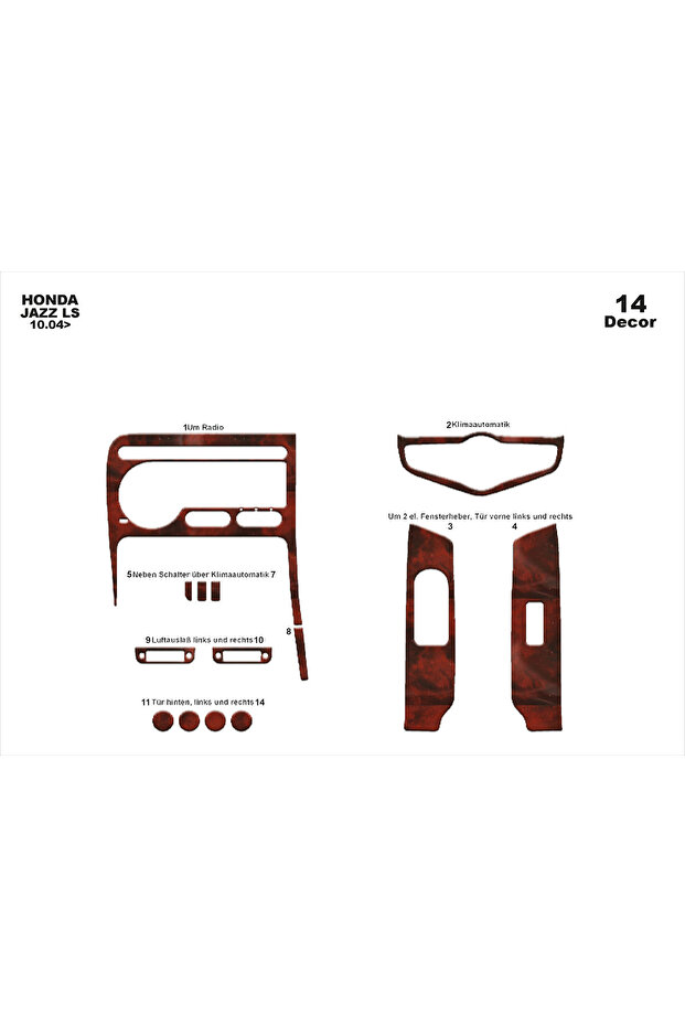 Honda Jazz Console-Torpedo Trim 2004-2007 14 Pieces