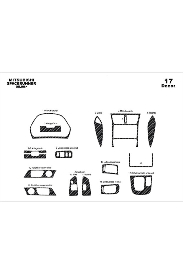 Mitsubishi Spacerunner Console-Torpedo Trim 1999-2004 17 Pieces