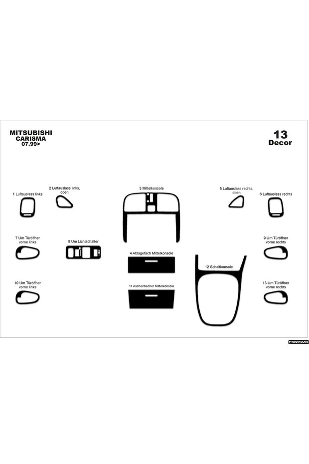 Mitsubishi Carisma Console-Torpedo Trim 1999-2004 13 Pieces