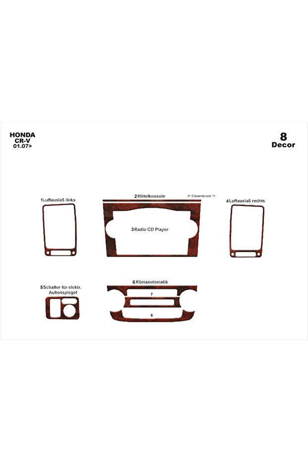 Honda Cr-V 4X4 Console-Glove Box Trim 2007-2013 8 Pieces