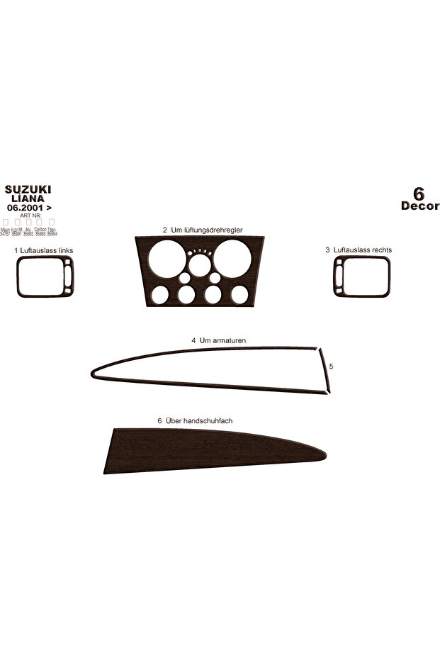 Suzuki Liana Console-Torpedo Trim 2001-2003 6 Pieces