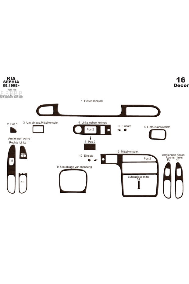 Kia Sephia Console-Torpedo Covering 1995 16 Pieces