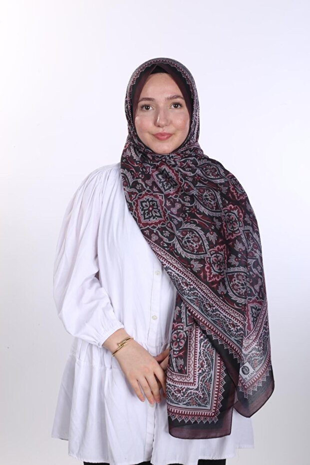 Burgundy Ethnic Pattern Summer Scarf – Border Detail