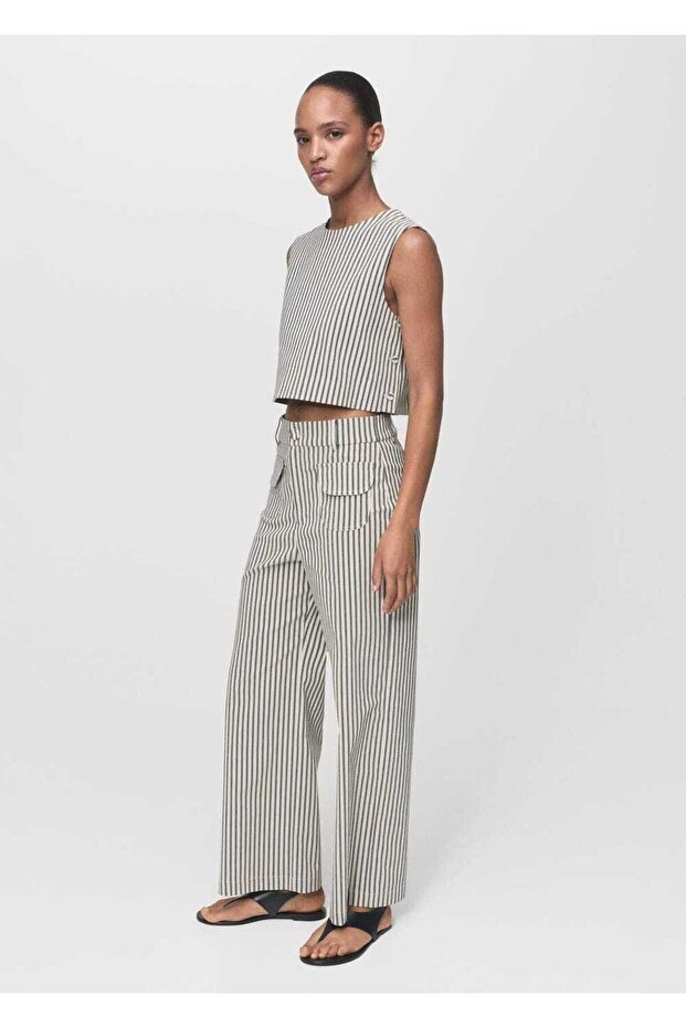 Düğmeli çizgili bluz - 2