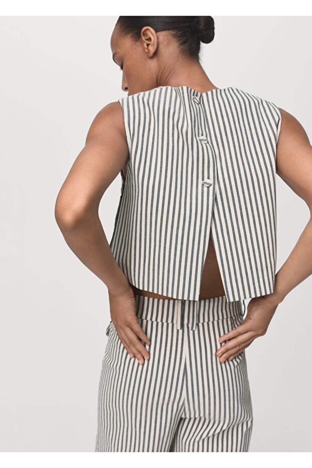 Düğmeli çizgili bluz - 4