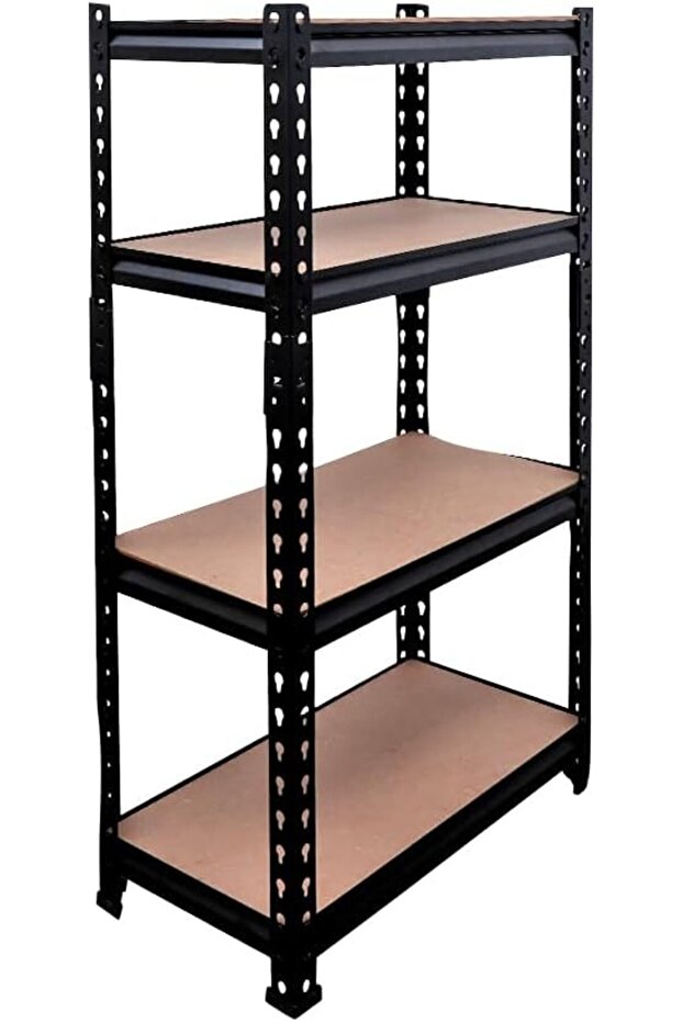 4-Shelf Metal Storage Shelving Unit, Steel Bootless Rivet Utility Display Rack Garage Shelves