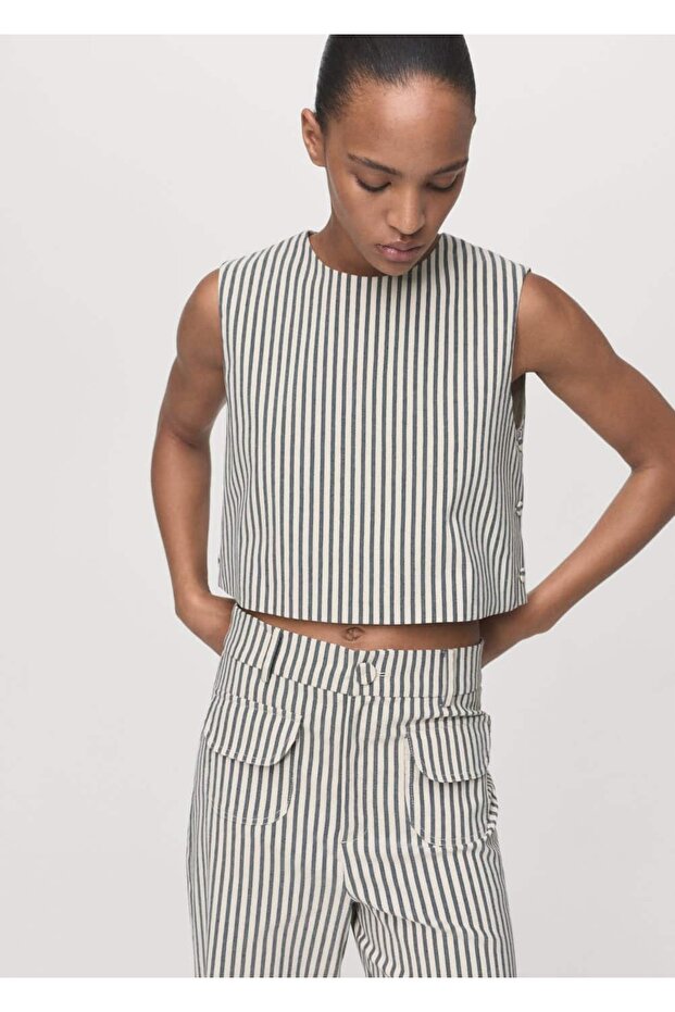 Düğmeli çizgili bluz - 1