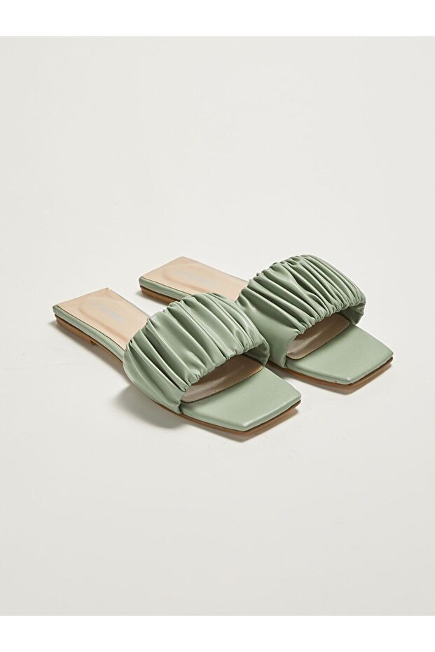 Green Leather Look Single Strap Women's Slippers