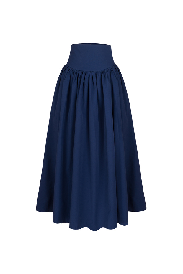 Poplin Yüksek Bel Midi Etek - 1