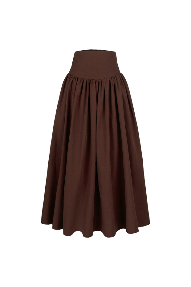 Poplin Yüksek Bel Midi Etek - 1