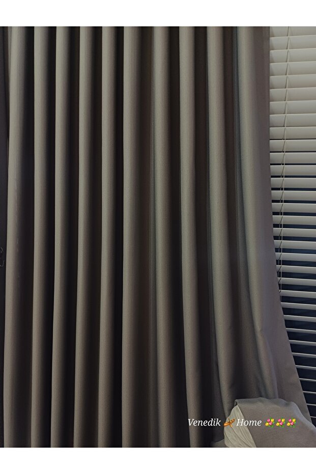 Dark Mink Color Milas Linen Background Curtain Without Pleats Extrafoam Gathered Custom Made - 8