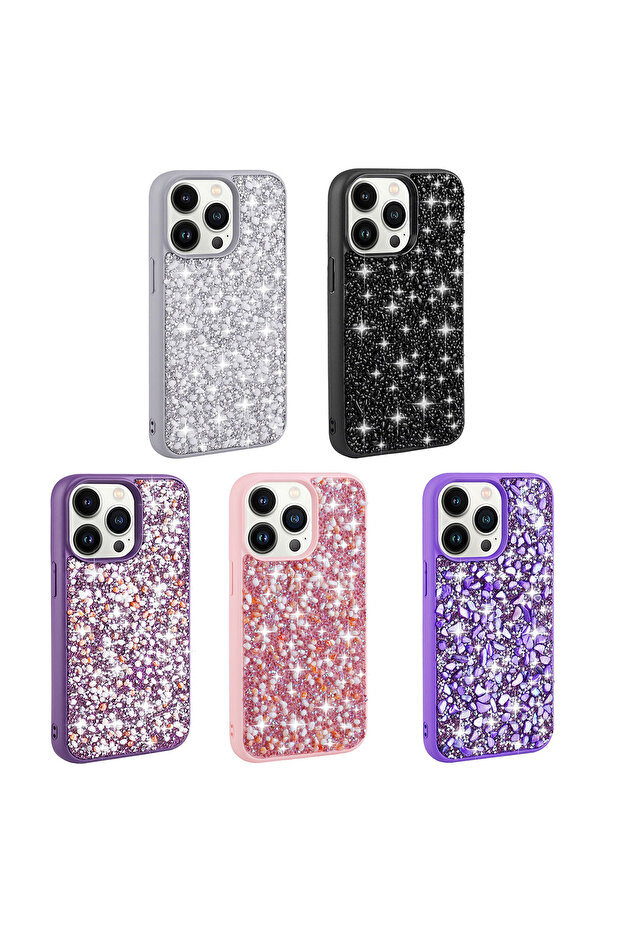 iPhone 12 Pro Compatible Shiny Stone Design Cppl Linea Case-Pink - 2