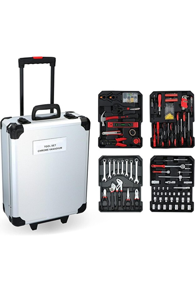 Tool Box 187 Piece Tool Set Tool Trolley Chrome Vanadium Steel Black