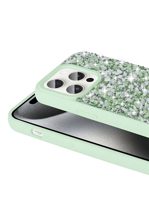 iPhone 15 Pro Max Compatible Shiny Stone Design Cppl Linea Case-Blue Light - 5