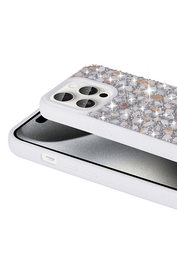 iPhone 15 Pro Max Compatible Shiny Stone Design Cppl Linea Case-Blue Light - 3