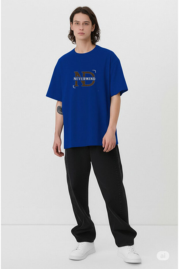 Printed Oversize T-Shirt - Men's Streetwear T-Shirt Navy Blue
