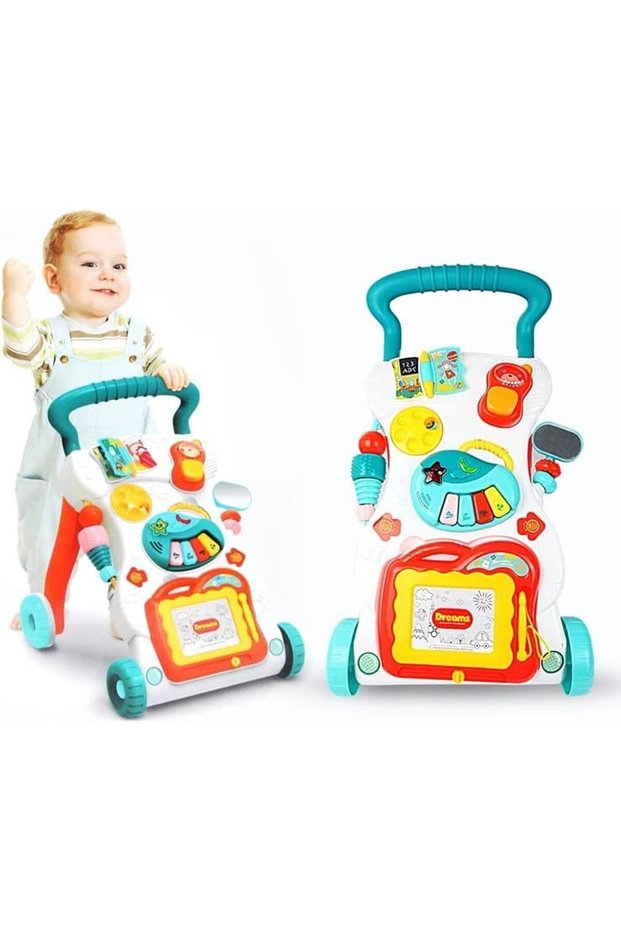 Baby Lion Walker for Kids, Baby Activity Walker with Music, Basketball Hoop, Rotating Lock Wh