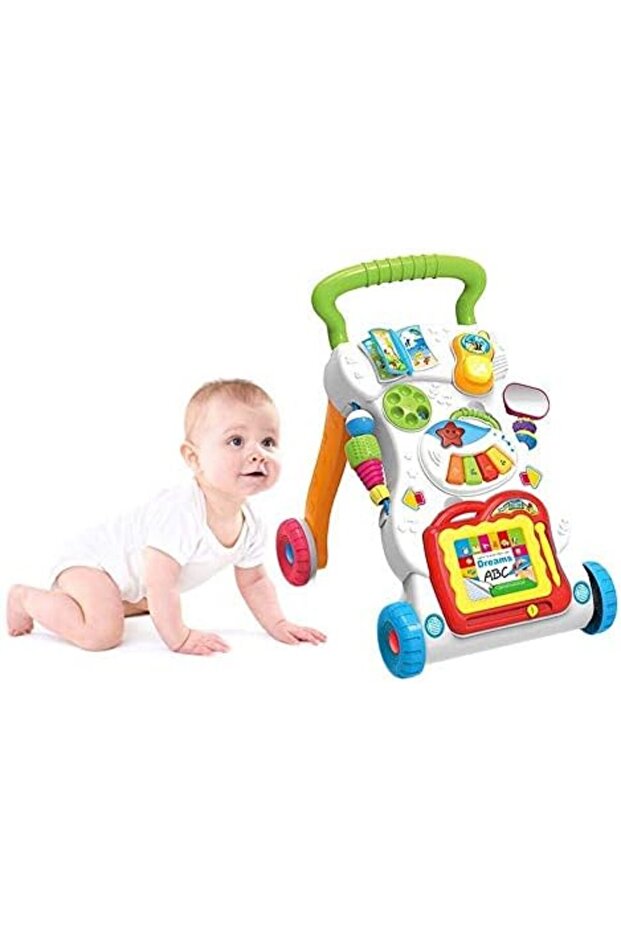 Multifunctional Sit to Stand Learning Music Baby Walker, Trolley with Music with Light, Car