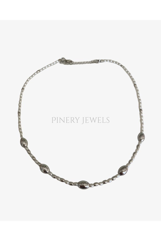 Women's Necklace with Cylinder Minimal Row Pearl