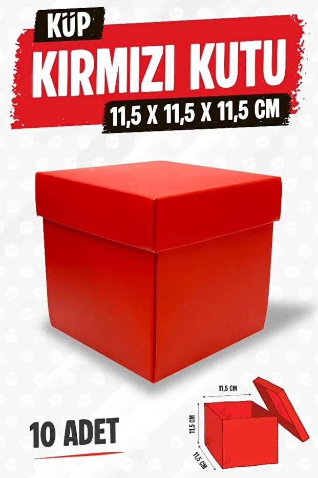 Kare Kapaklı Karton Kutu Hediye Kutusu 10 adet Hediyelik Kutusu 11,5x11,5x11,5 cm 10 adet Kırmızı-T - 1
