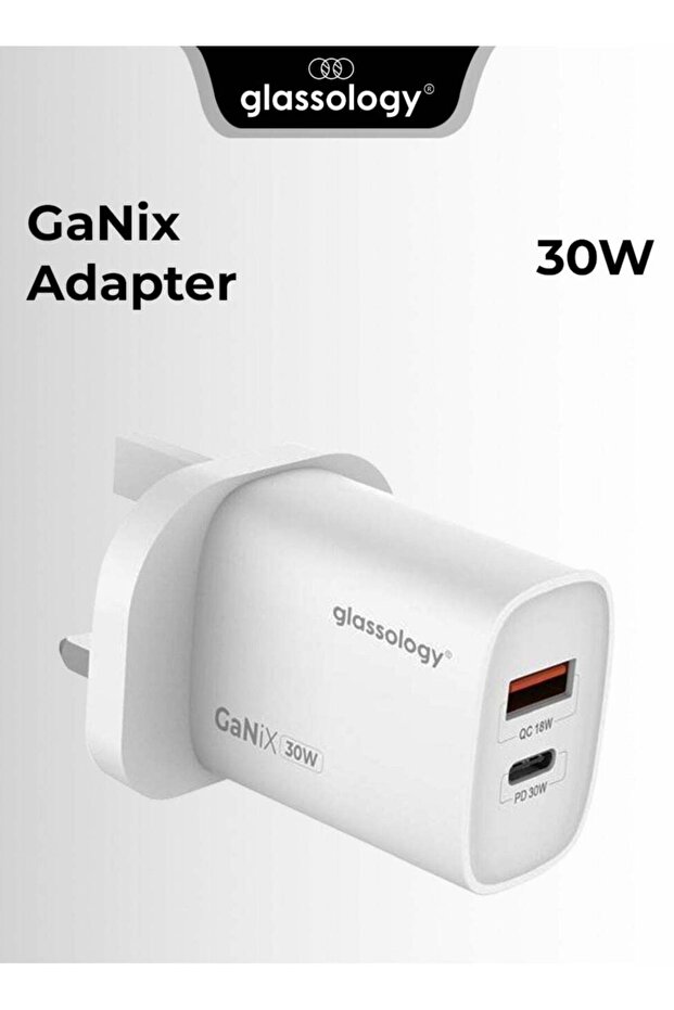 30W GaN Fast Wall Charger: Dual USB-C (30W) & USB-A (18W) Ports