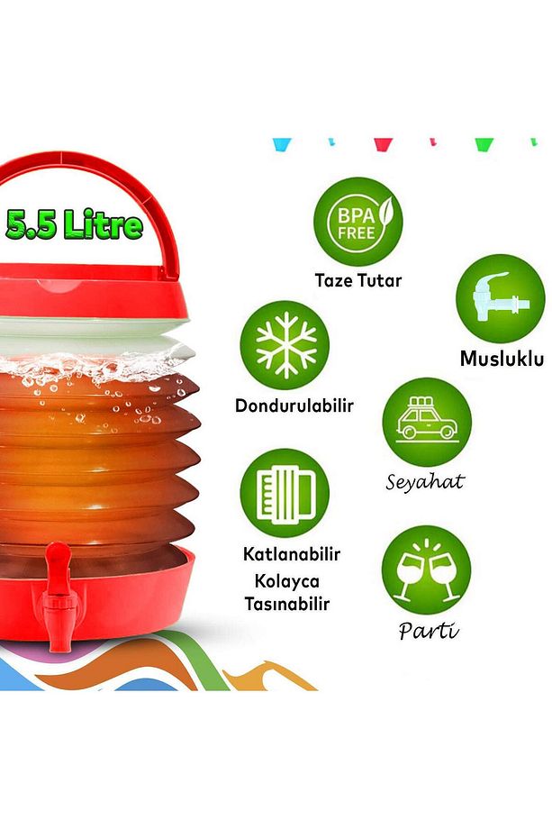 Su Sebili Katlanabilir Termos Çeşmeli Körüklü 5.5 Litre Piknik Kamp Su Ayran Meşrubat İçecek Bidonu - 2
