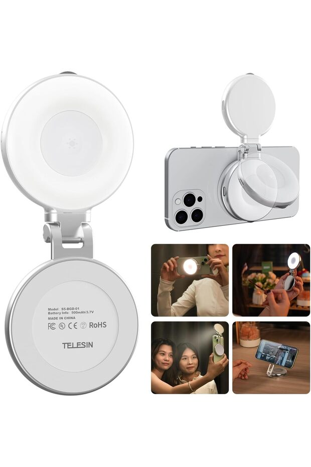 Magnetic Selfie Light with Mirror, 360° LED Fill Light