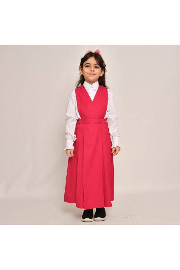 Fuchsia apron with a triangular cut and elasticated sides with pleats - 5