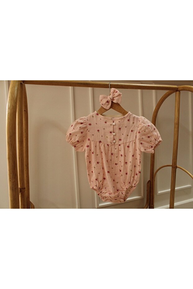 Pembe çiçekli Romper - 1