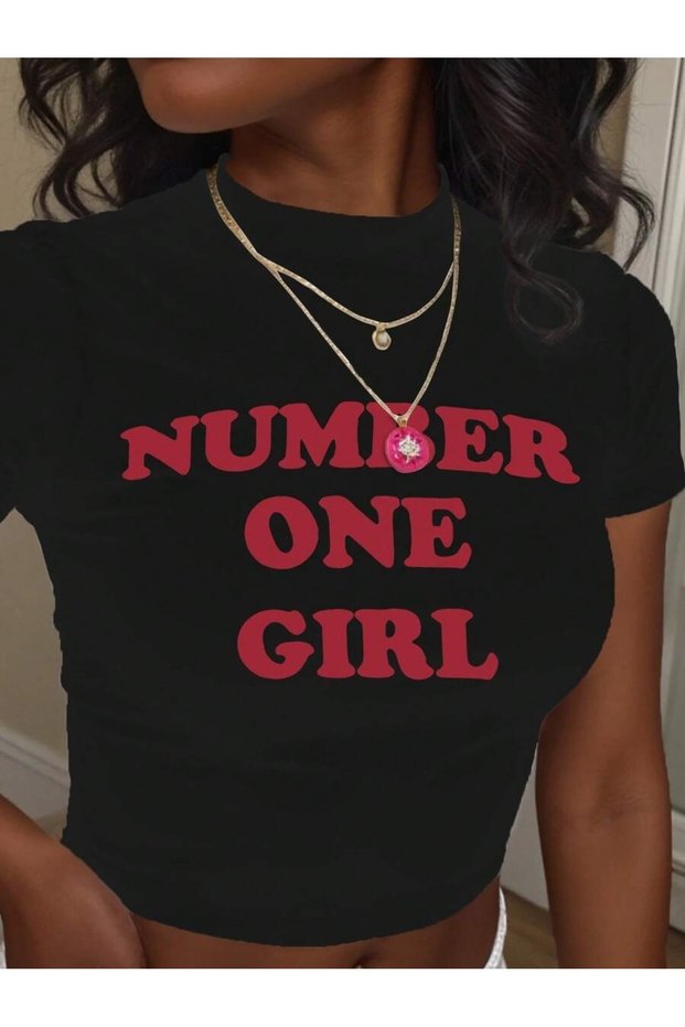 Women's Number One Girl Printed Baby Tee Crop