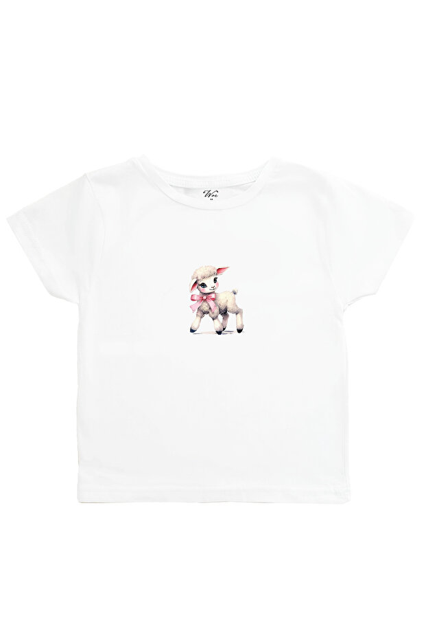 Women's Lamb Printed Baby Tee Crop